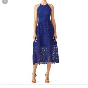 slate and willow cobalt lace midi dress